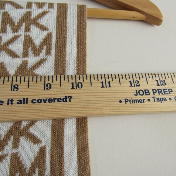 Michael Michael Kors Women's Signature MK Logo Knit Scarf Tan White Cozy Winter - Picture 6 of 8